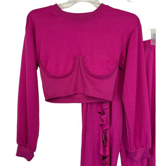 Love J 2-Piece Sweatsuit Pink Sweatshirt + Sweatpants Underwire Size M - Picture 4 of 13